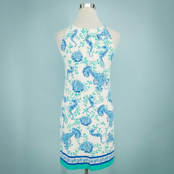 Barbara Gerwit Size Small S Blue Lobster Clam Seahorse Engineered Knit Dress - Picture 3 of 6